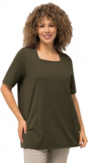 Ulla Popken Essential Square Neck Stretch Tee Forest Green - Μπλουζάκια - 