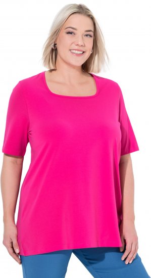 Ulla Popken Essential Square Neck Stretch Tee Magenta Pink - Μπλουζάκια - 