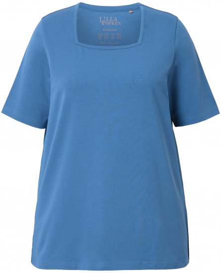 Ulla Popken Essential Square Neck Stretch Tee Denim Blue - Μπλουζάκια - 