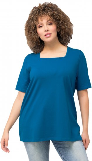 Ulla Popken Essential Square Neck Stretch Tee Medium Blue - Μπλουζάκια - 