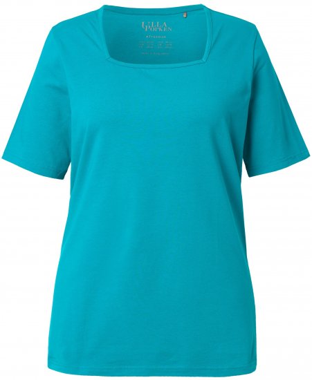 Ulla Popken Essential Square Neck Stretch Tee Teal - Μπλουζάκια - 