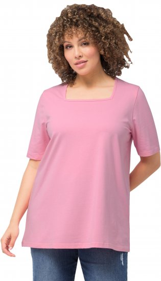 Ulla Popken Essential Square Neck Stretch Tee Light Pink - Μπλουζάκια - 