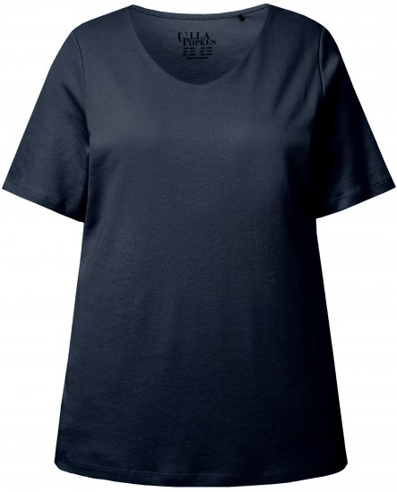 Ulla Popken Double Layer Rounded V-Neck Slim Fit Tee Navy Blue - Μπλουζάκια - 