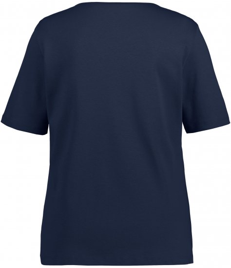 Ulla Popken Double Layer Rounded V-Neck Slim Fit Tee Navy Blue - Μπλουζάκια - 