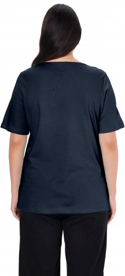 Ulla Popken Double Layer Rounded V-Neck Slim Fit Tee Navy Blue - Μπλουζάκια - 