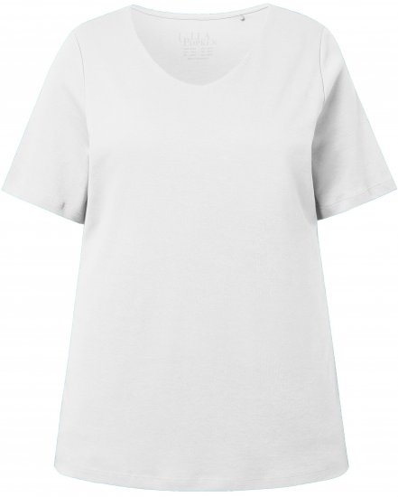 Ulla Popken Double Layer Rounded V-Neck Slim Fit Tee Snow White - Μπλουζάκια - 