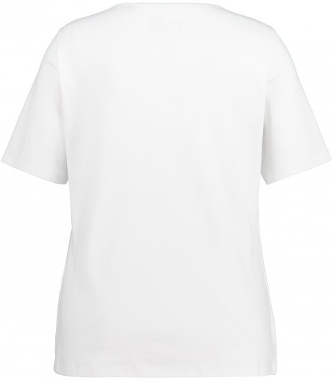 Ulla Popken Double Layer Rounded V-Neck Slim Fit Tee Snow White - Μπλουζάκια - 