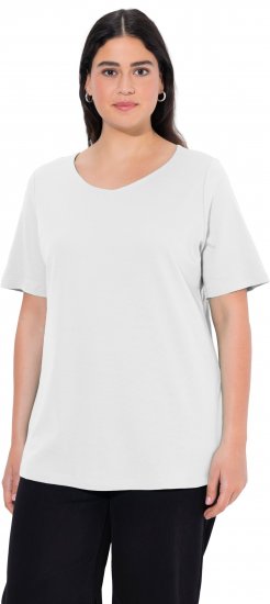 Ulla Popken Double Layer Rounded V-Neck Slim Fit Tee Snow White - Μπλουζάκια - 
