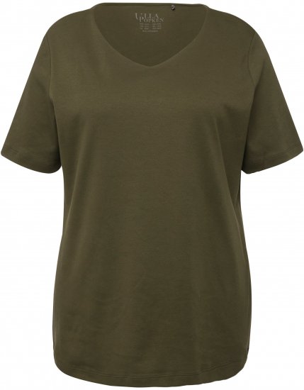 Ulla Popken Double Layer Rounded V-Neck Slim Fit Tee Forest Green - Μπλουζάκια - 