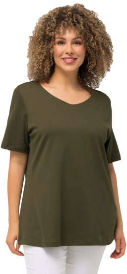 Ulla Popken Double Layer Rounded V-Neck Slim Fit Tee Forest Green - Μπλουζάκια - 