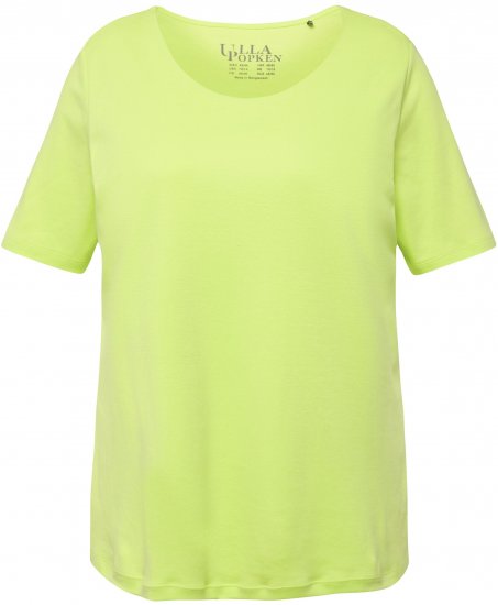 Ulla Popken Double Layer Rounded V-Neck Slim Fit Tee Lime Green - Μπλουζάκια - 