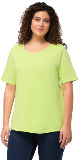 Ulla Popken Double Layer Rounded V-Neck Slim Fit Tee Lime Green - Μπλουζάκια - 