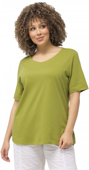 Ulla Popken Double Layer Rounded V-Neck Slim Fit Tee Apple Green - Μπλουζάκια - 