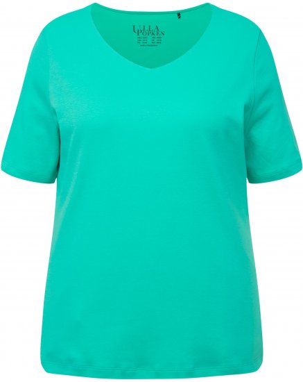 Ulla Popken Double Layer Rounded V-Neck Slim Fit Tee Turquioise Green - Μπλουζάκια - 