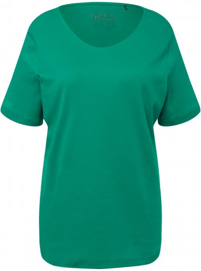 Ulla Popken Double Layer Rounded V-Neck Slim Fit Tee Emerald - Μπλουζάκια - 