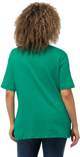 Ulla Popken Double Layer Rounded V-Neck Slim Fit Tee Emerald - Μπλουζάκια - 
