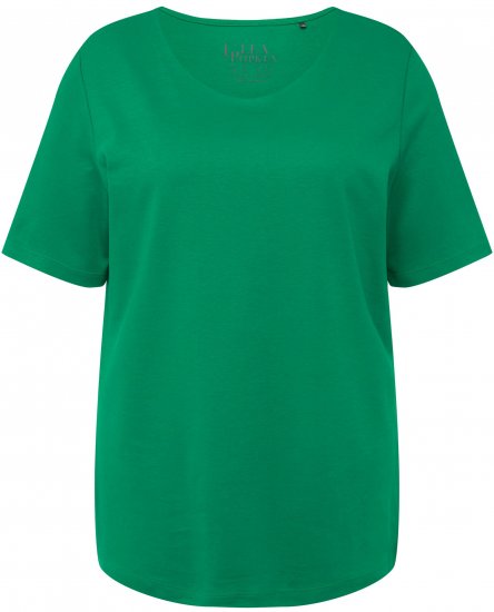 Ulla Popken Double Layer Rounded V-Neck Slim Fit Tee Green Emerald - Μπλουζάκια - 