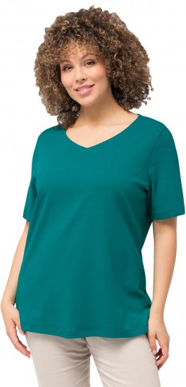 Ulla Popken Double Layer Rounded V-Neck Slim Fit Tee Dark Emerald - Μπλουζάκια - 