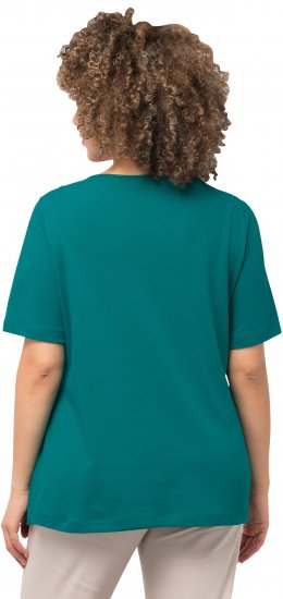 Ulla Popken Double Layer Rounded V-Neck Slim Fit Tee Dark Emerald - Μπλουζάκια - 