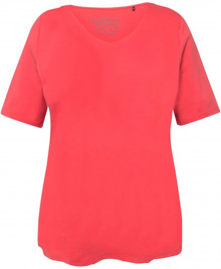 Ulla Popken Double Layer Rounded V-Neck Slim Fit Tee Dark Coral - Μπλουζάκια - 