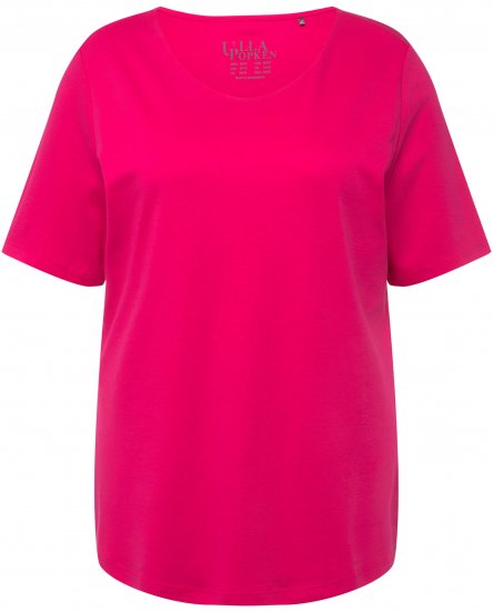 Ulla Popken Double Layer Rounded V-Neck Slim Fit Tee Magenta Pink - Μπλουζάκια - 