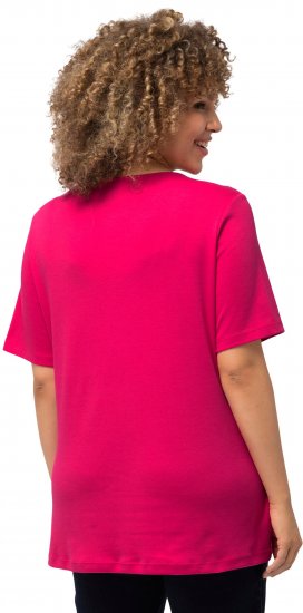 Ulla Popken Double Layer Rounded V-Neck Slim Fit Tee Magenta Pink - Μπλουζάκια - 