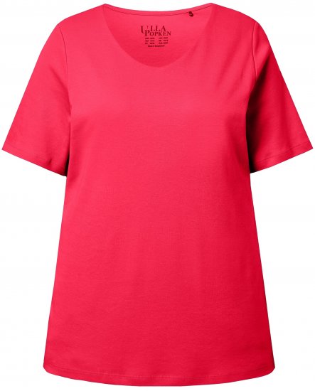 Ulla Popken Double Layer Rounded V-Neck Slim Fit Tee Red - Μπλουζάκια - 