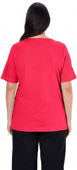 Ulla Popken Double Layer Rounded V-Neck Slim Fit Tee Red - Μπλουζάκια - 