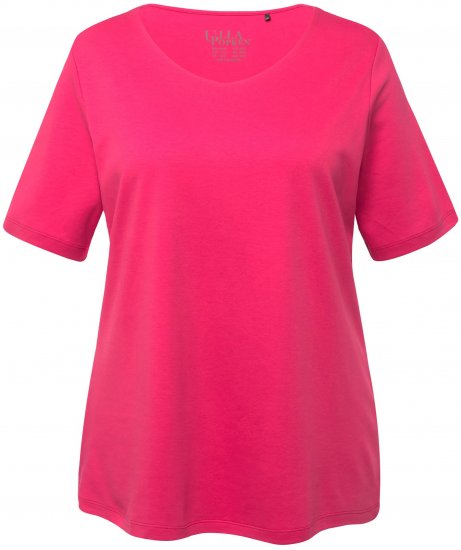 Ulla Popken Double Layer Rounded V-Neck Slim Fit Tee Dark Pink - Μπλουζάκια - 