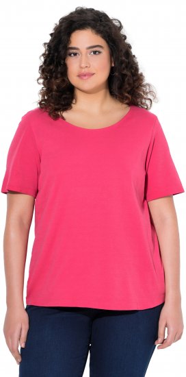 Ulla Popken Double Layer Rounded V-Neck Slim Fit Tee Dark Pink - Μπλουζάκια - 