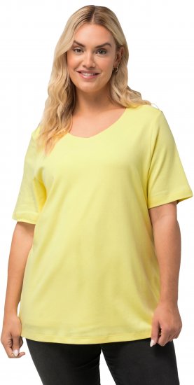 Ulla Popken Double Layer Rounded V-Neck Slim Fit Tee Lemon Yellow - Μπλουζάκια - 