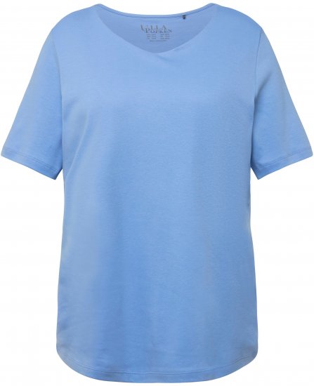 Ulla Popken Double Layer Rounded V-Neck Slim Fit Tee Cloud Blue - Μπλουζάκια - 