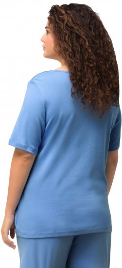 Ulla Popken Double Layer Rounded V-Neck Slim Fit Tee Cloud Blue - Μπλουζάκια - 