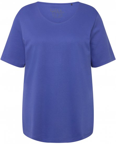 Ulla Popken Double Layer Rounded V-Neck Slim Fit Tee Blue Purple - Μπλουζάκια - 