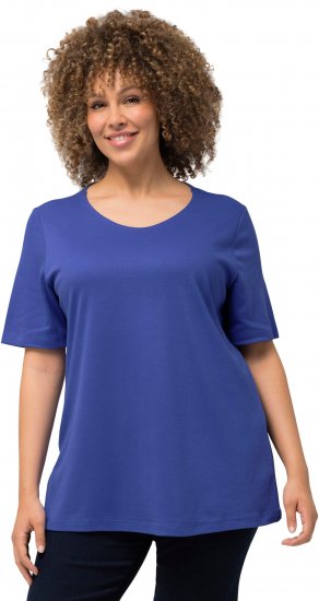 Ulla Popken Double Layer Rounded V-Neck Slim Fit Tee Blue Purple - Μπλουζάκια - 