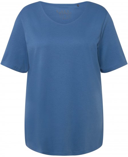 Ulla Popken Double Layer Rounded V-Neck Slim Fit Tee Denim Blue - Μπλουζάκια - 