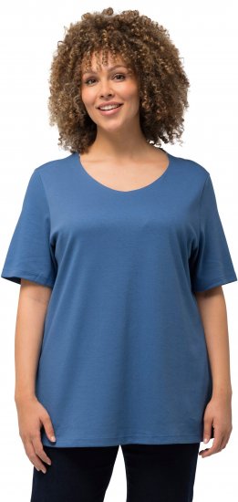 Ulla Popken Double Layer Rounded V-Neck Slim Fit Tee Denim Blue - Μπλουζάκια - 