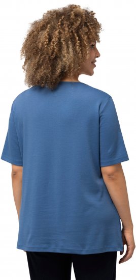 Ulla Popken Double Layer Rounded V-Neck Slim Fit Tee Denim Blue - Μπλουζάκια - 