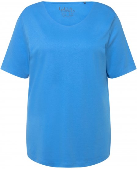 Ulla Popken Double Layer Rounded V-Neck Slim Fit Tee Sky Blue - Μπλουζάκια - 