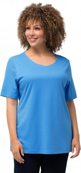 Ulla Popken Double Layer Rounded V-Neck Slim Fit Tee Sky Blue - Μπλουζάκια - 