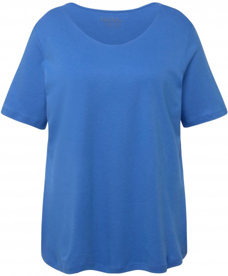 Ulla Popken Double Layer Rounded V-Neck Slim Fit Tee Blue - Μπλουζάκια - 