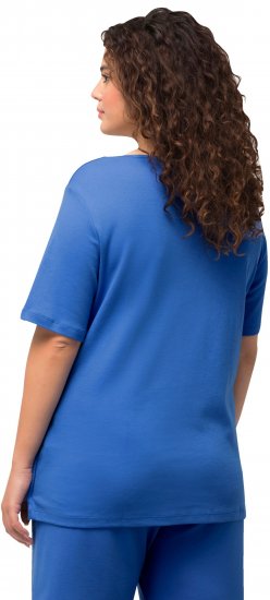 Ulla Popken Double Layer Rounded V-Neck Slim Fit Tee Blue - Μπλουζάκια - 