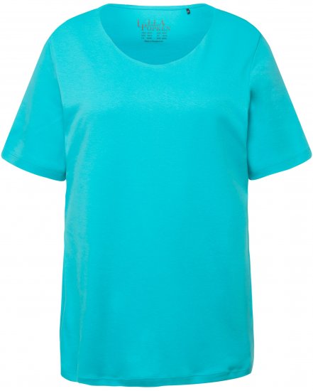Ulla Popken Double Layer Rounded V-Neck Slim Fit Tee Deep Aqua - Μπλουζάκια - 