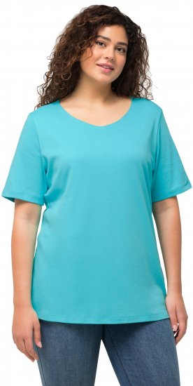Ulla Popken Double Layer Rounded V-Neck Slim Fit Tee Deep Aqua - Μπλουζάκια - 