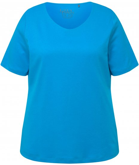 Ulla Popken Double Layer Rounded V-Neck Slim Fit Tee Sapphire Blue - Μπλουζάκια - 