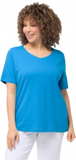 Ulla Popken Double Layer Rounded V-Neck Slim Fit Tee Sapphire Blue - Μπλουζάκια - 