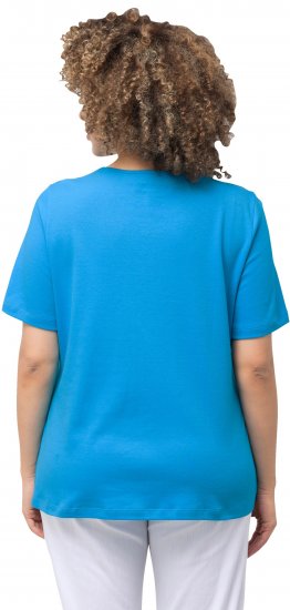 Ulla Popken Double Layer Rounded V-Neck Slim Fit Tee Sapphire Blue - Μπλουζάκια - 