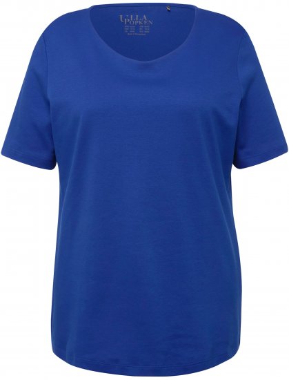 Ulla Popken Double Layer Rounded V-Neck Slim Fit Tee Cobalt Blue - Μπλουζάκια - 