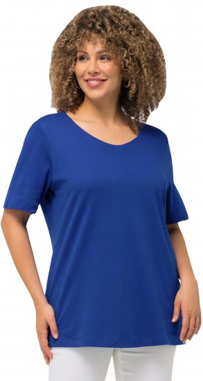Ulla Popken Double Layer Rounded V-Neck Slim Fit Tee Cobalt Blue - Μπλουζάκια - 