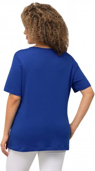 Ulla Popken Double Layer Rounded V-Neck Slim Fit Tee Cobalt Blue - Μπλουζάκια - 